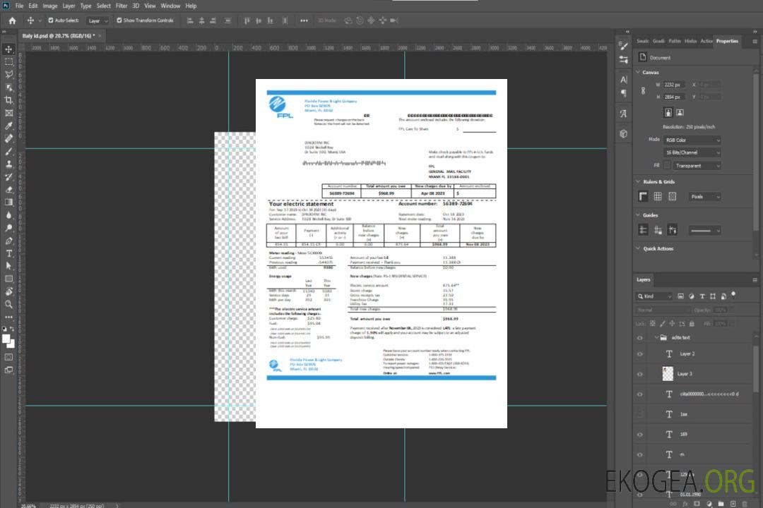 Facture commerciale du service public d'électricité de la Florida Power & Light Company (FPL) SCR template
